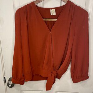Rust Long Sleeve Tie Blouse
